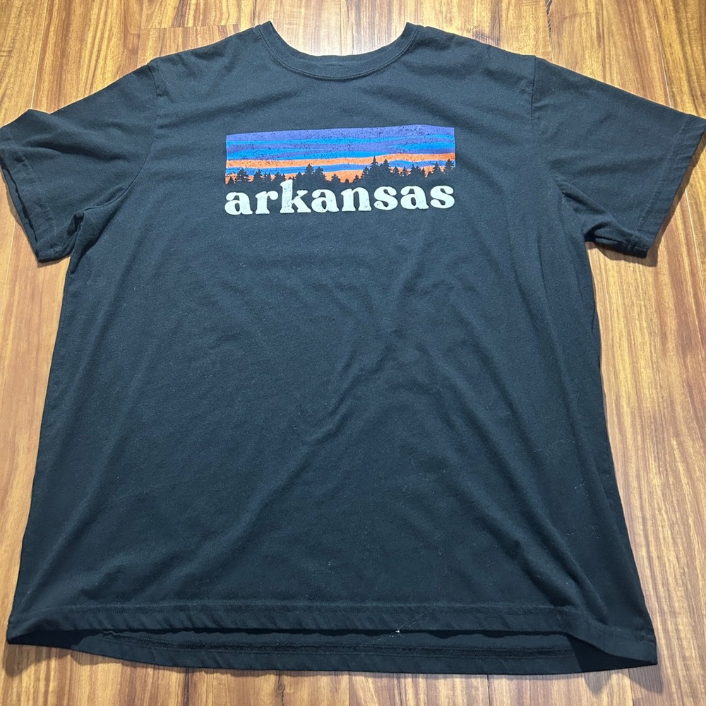 State of Mine Arkansas Graphic T-Shirt‎ Mens XXL Black Short Sleeve Sunset Tee